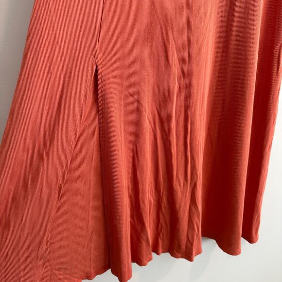 See You Monday Ribbed Short Sleeve Midi Dress Women's Large Orange Side Slit - Picture 4 of 6